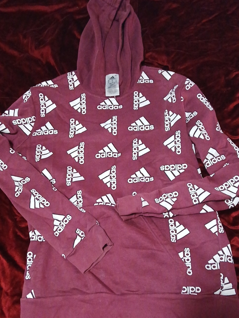 adidas Maroon All-Over Logo Hoodie